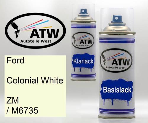 Ford, Colonial White, ZM / M6735: 400ml Sprühdose + 400ml Klarlack - Set, von ATW Autoteile West.